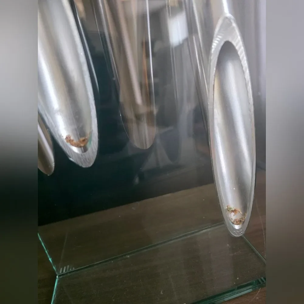 Lisa Mori Style VTG Glass Aluminum Abstract Vase Contemporary Modern Art 3 Stem